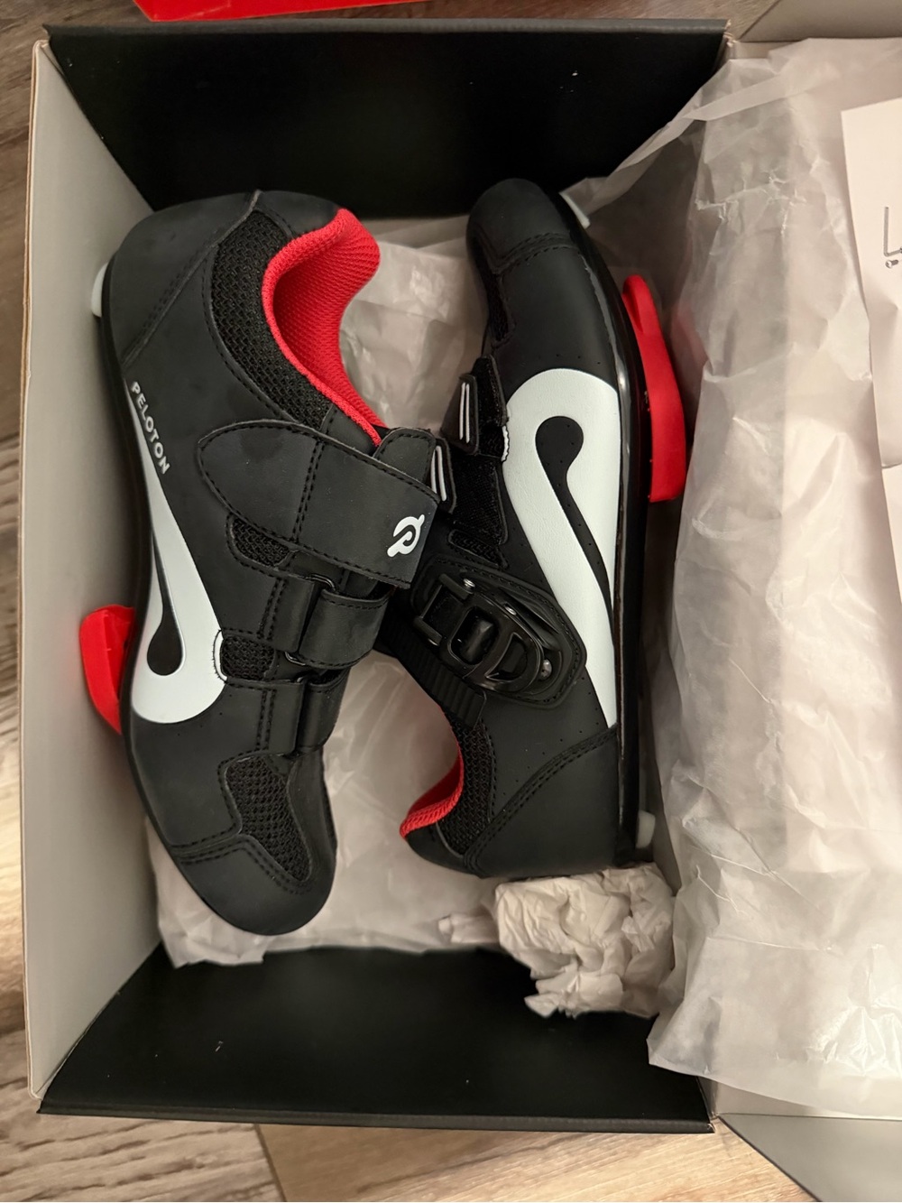 Peloton Black, White and Red Cycling Shoes - 36